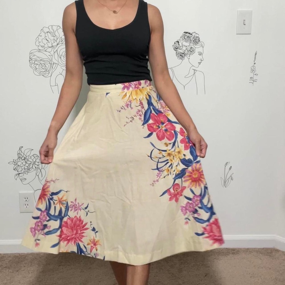 Vintage Linen Floral Skirt